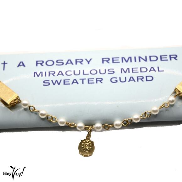 Vintage Sweater Guard Clip Rosary Reminder Miraculous Medal In Box 5" - Hey Viv - Picture 5 of 6